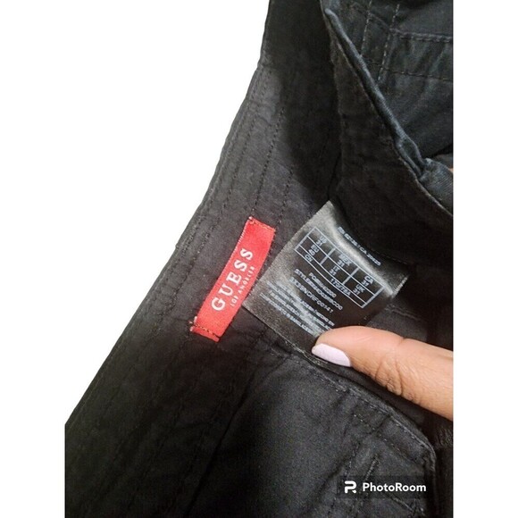 Guess Casual Black Cargo Shorts for Men Solid Color Sweat Shorts with Zipper - Picture 4 of 9